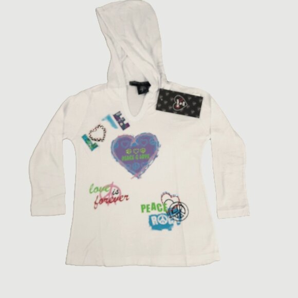 Flowers by Zoe Girls Hoodie 18M White Peace Love Graphic Rhinestone Y2K Retro - Picture 2 of 9